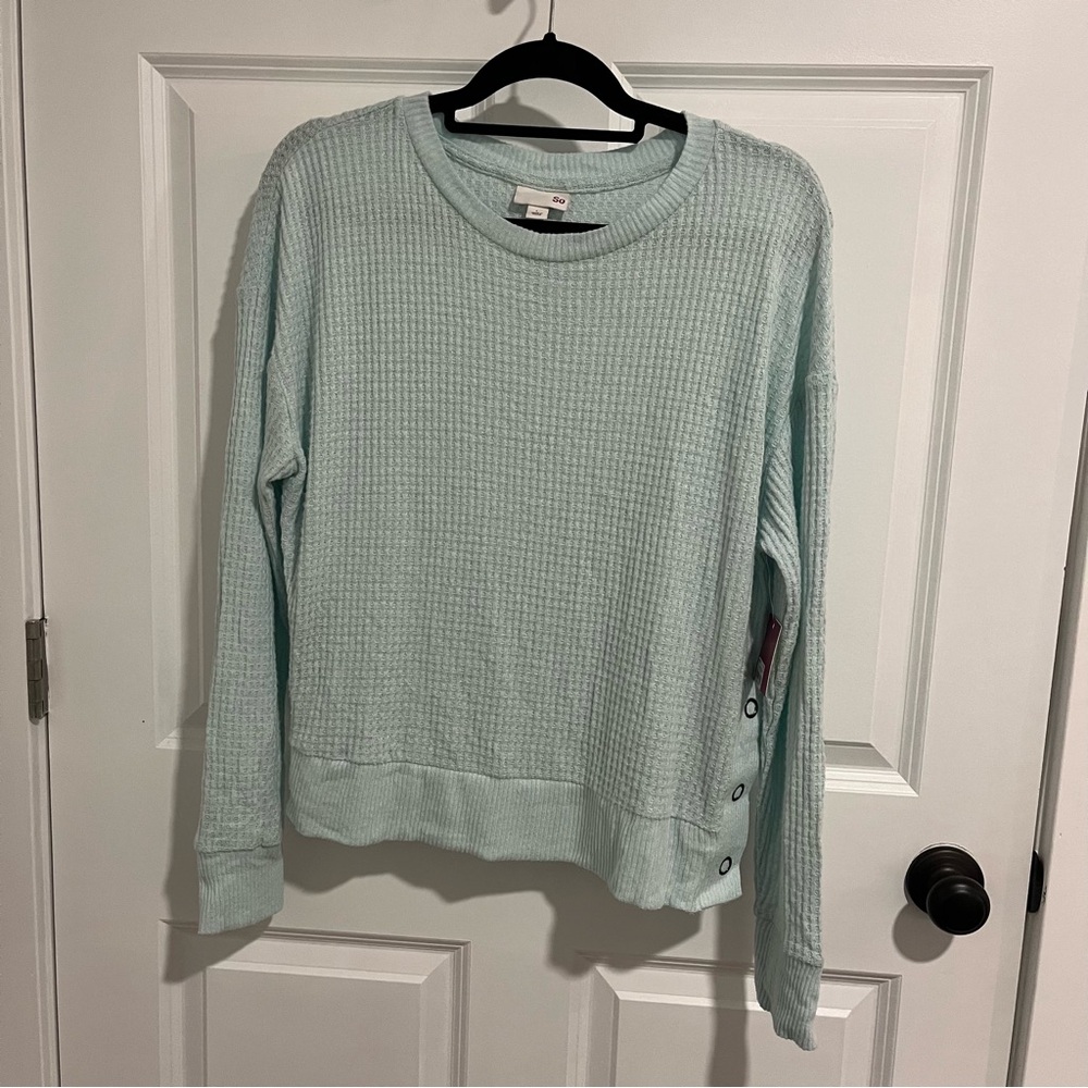 Waffle Knit Pullover with Side Snap Detail - Size Large